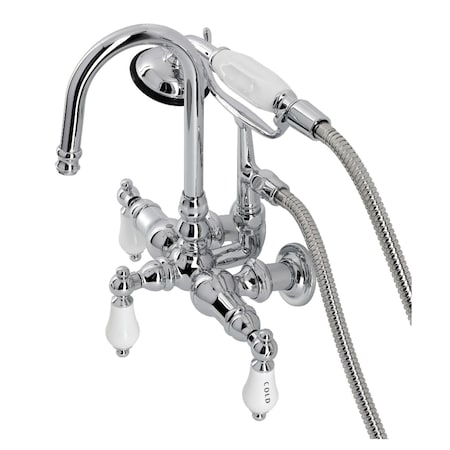 Kingston Brass CA10T1 3-3/8" Tub Wall Mount Clawfoot Tub Faucet with Hand Shower, Polished Chrome CA10T1